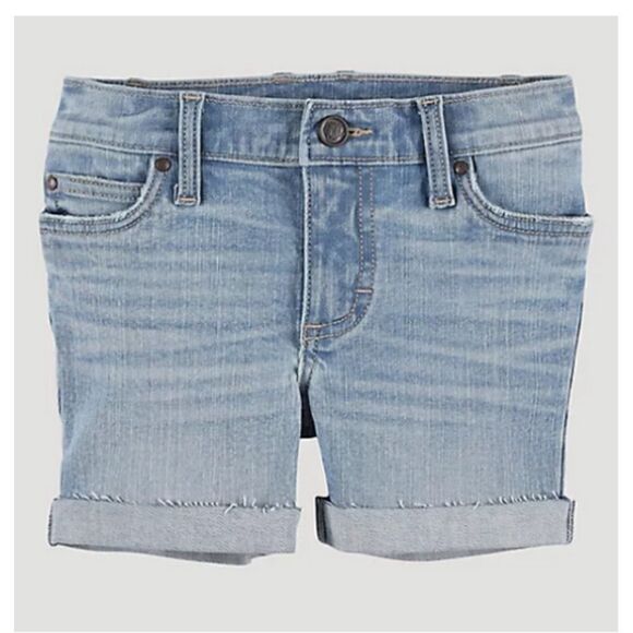 Wrangler Girls Shorts Rolled Raw Edge Cuff with Embroidered Flower Detail Sz 14 - Picture 4 of 5